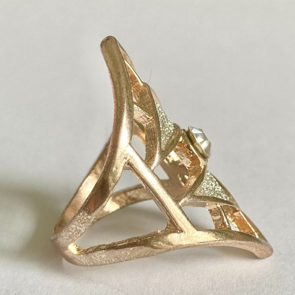 Rose Gold Cubic Zirconia Cocktail Ring Boho Art Deco Size 7 Plated Statement - Picture 7 of 12